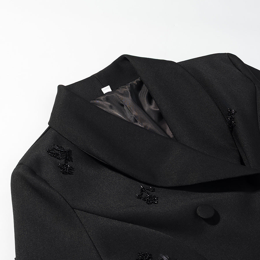 Damen Doppelreihiger Blazer mit Paillettenblüten und Schalkragen Shop Nory