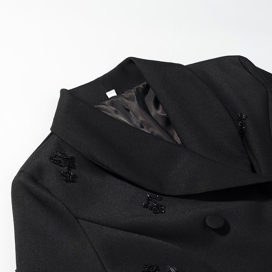 Damen Doppelreihiger Blazer mit Paillettenblüten und Schalkragen Shop Nory