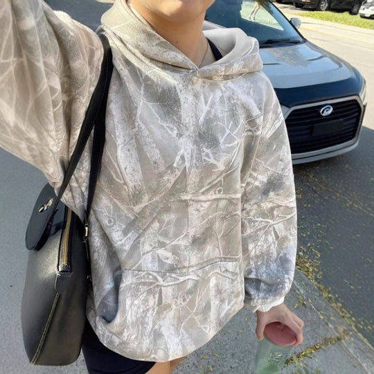 Damen Oversize Kapuzenpullover mit Naturmuster und Kängurutasche Shop Nory