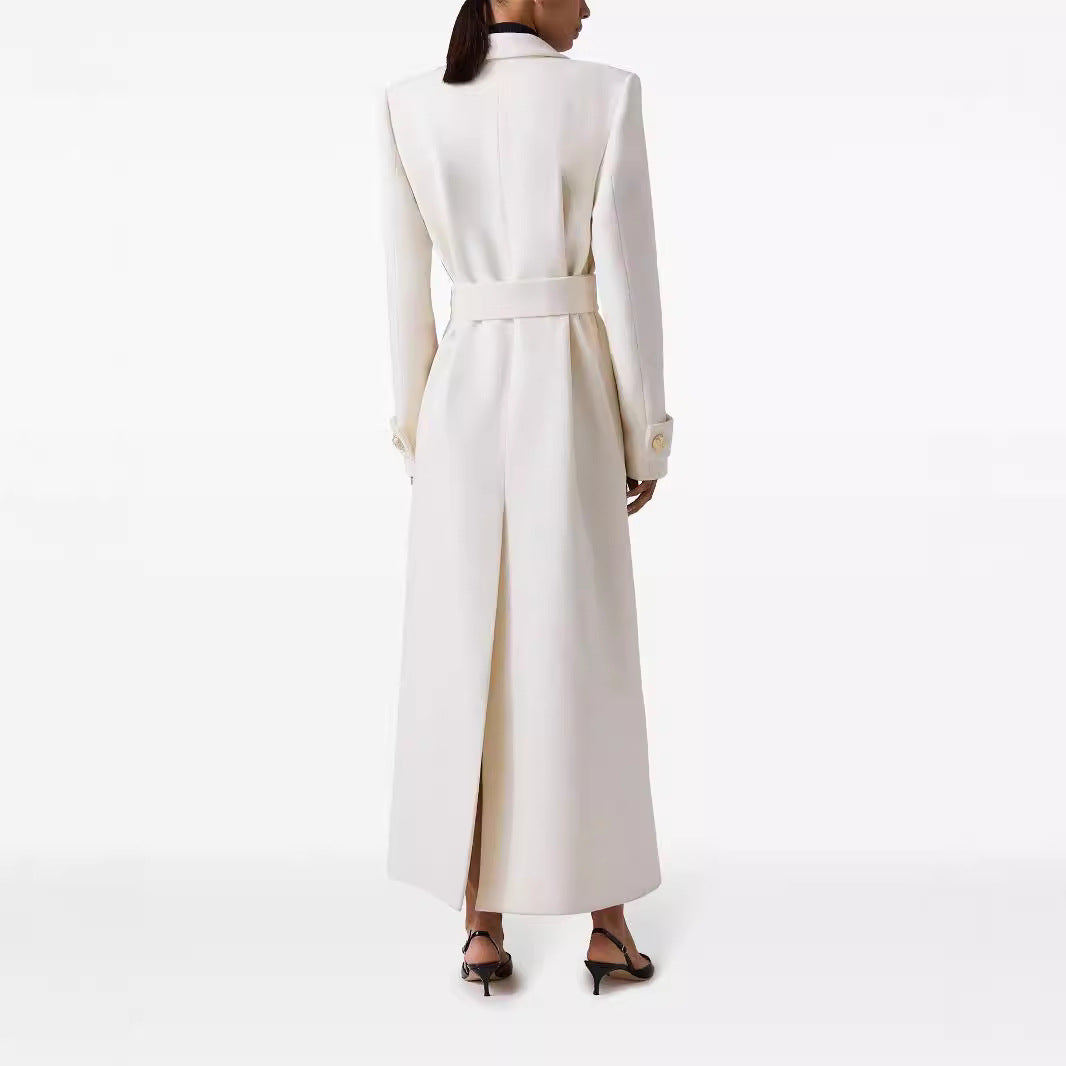Damen Langer Doppelreihiger Wollmantel mit Taillengürtel Shop Nory