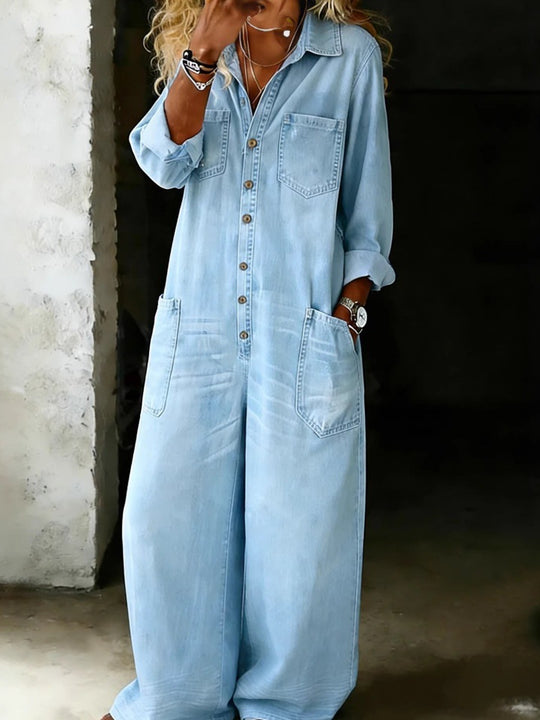 Damen Modisches Denim Maxikleid