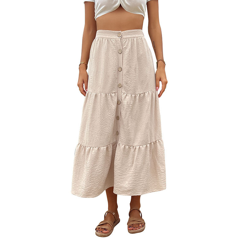 Damen Stufen-Midirock mit durchgehender Knopfleiste und hohem Bund Shop Nory