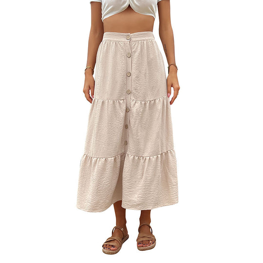 Damen Stufen-Midirock mit durchgehender Knopfleiste und hohem Bund Shop Nory