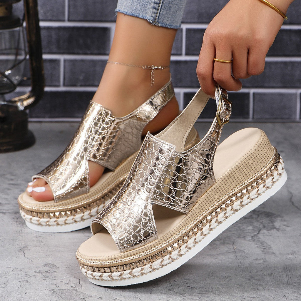 Damen Riemensandalen mit modischer Schmuckverzierung und Plateau-Rand