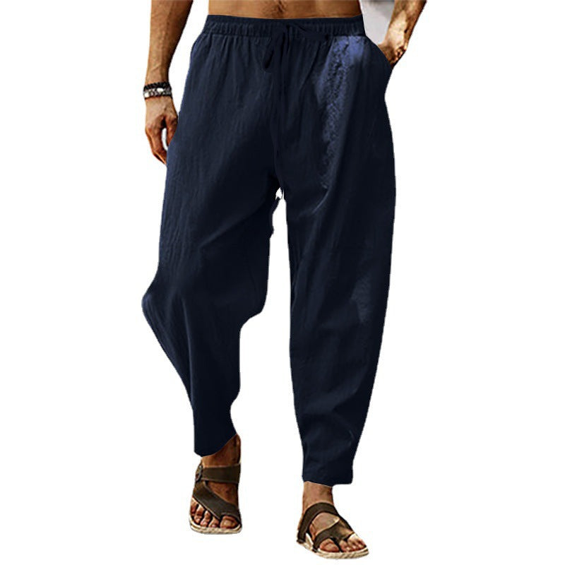 Herren nan lockere Sommer-Slouch-Hose aus Leinenmix mit elastischem Bund und konischem Knöchelabschluss