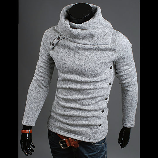 Herren Strickpullover mit großem Schalkragen, asymmetrischer Knopfleiste und schmaler Silhouette Shop Nory