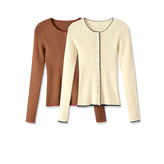 Damen Feinripp-Cardigan mit verdeckter Knopfleiste und Kontrastkante Shop Nory