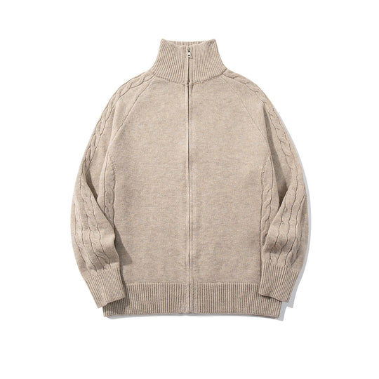 Herren Grobstrick‑Zipjacke mit Funnelkragen, Raglanärmeln und Zopfmuster Shop Nory