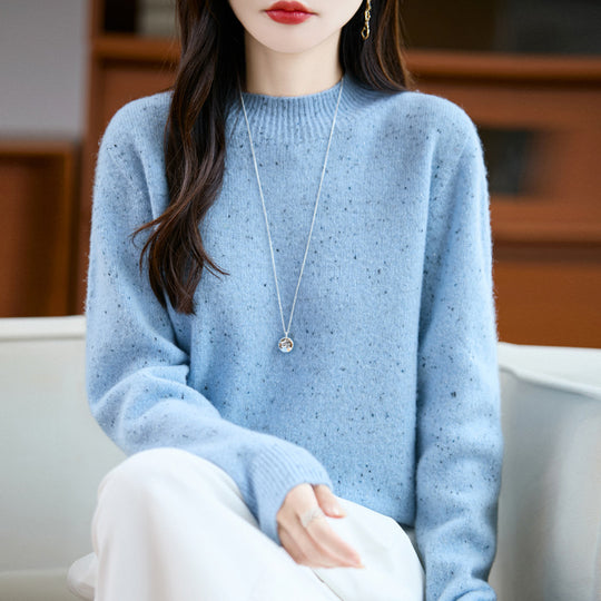 Damen Mélange-Feinstrickpullover mit kurzem Stehkragen und lockerer Silhouette Shop Nory