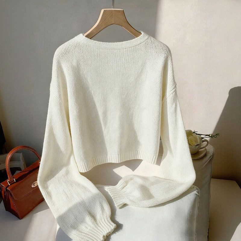Damen Cropped Strickpullover mit Schleifen Shop Nory