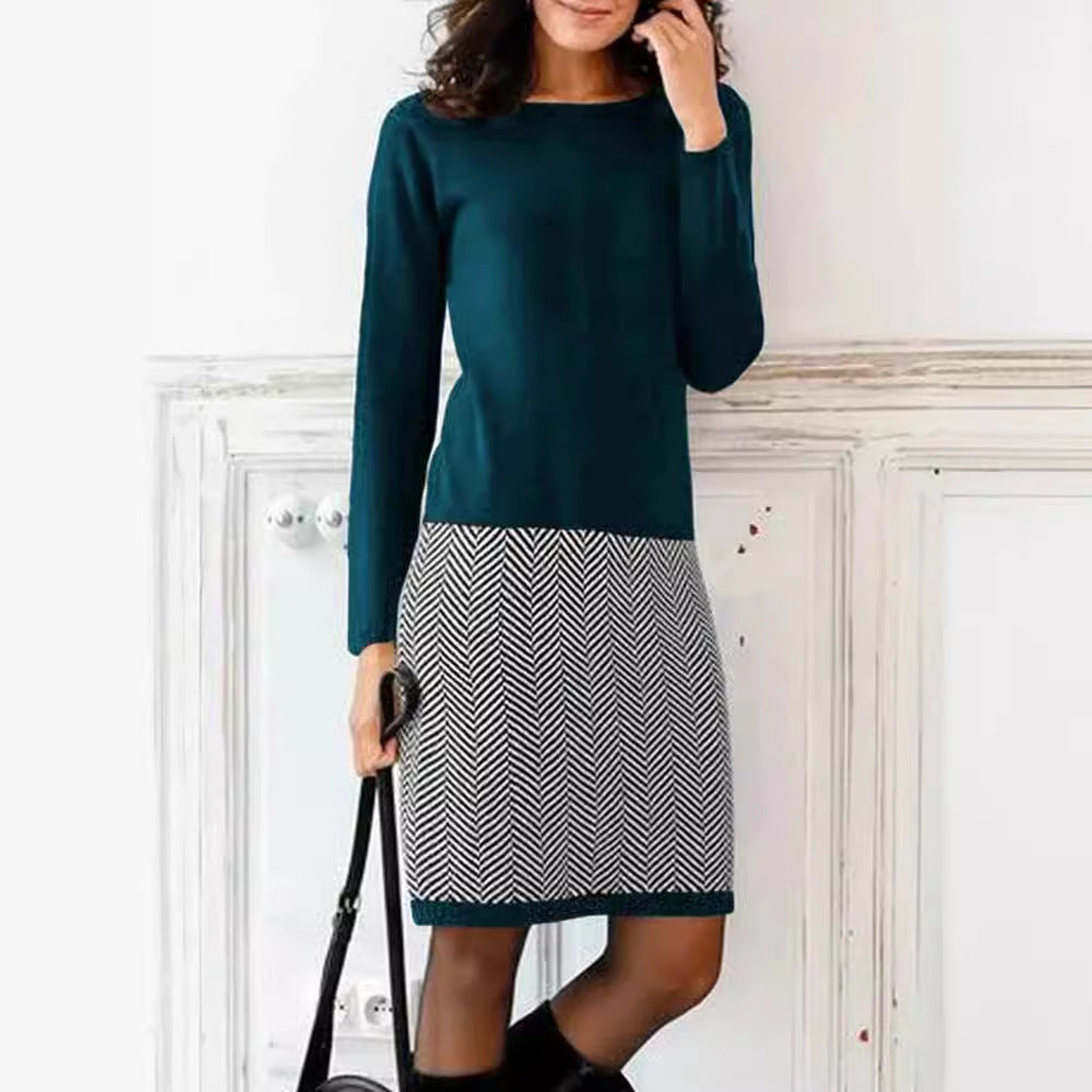 Elegantes Damen Strickkleid mit Chevron-Muster für Alltag & Büro