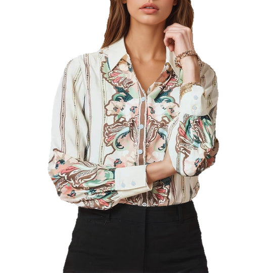 Damen Gemusterte Seidenoptik-Hemdbluse mit Ballonärmeln Shop Nory