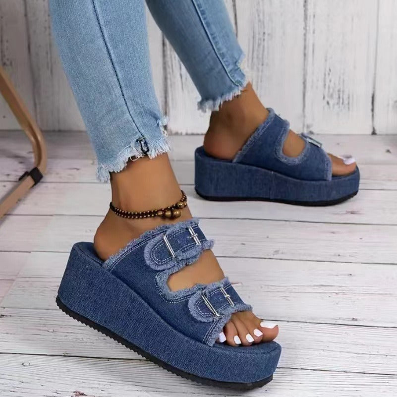 Damen Plattform Sandalen mit schicken doppelt Schnallen