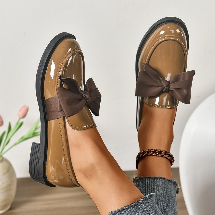 Damen Loafer mit Karo‑Muster und Schleifenapplikation Shop Nory