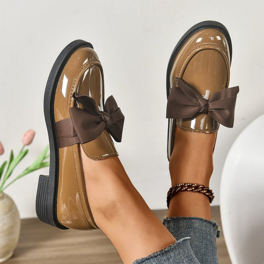 Damen Loafer mit Karo‑Muster und Schleifenapplikation Shop Nory