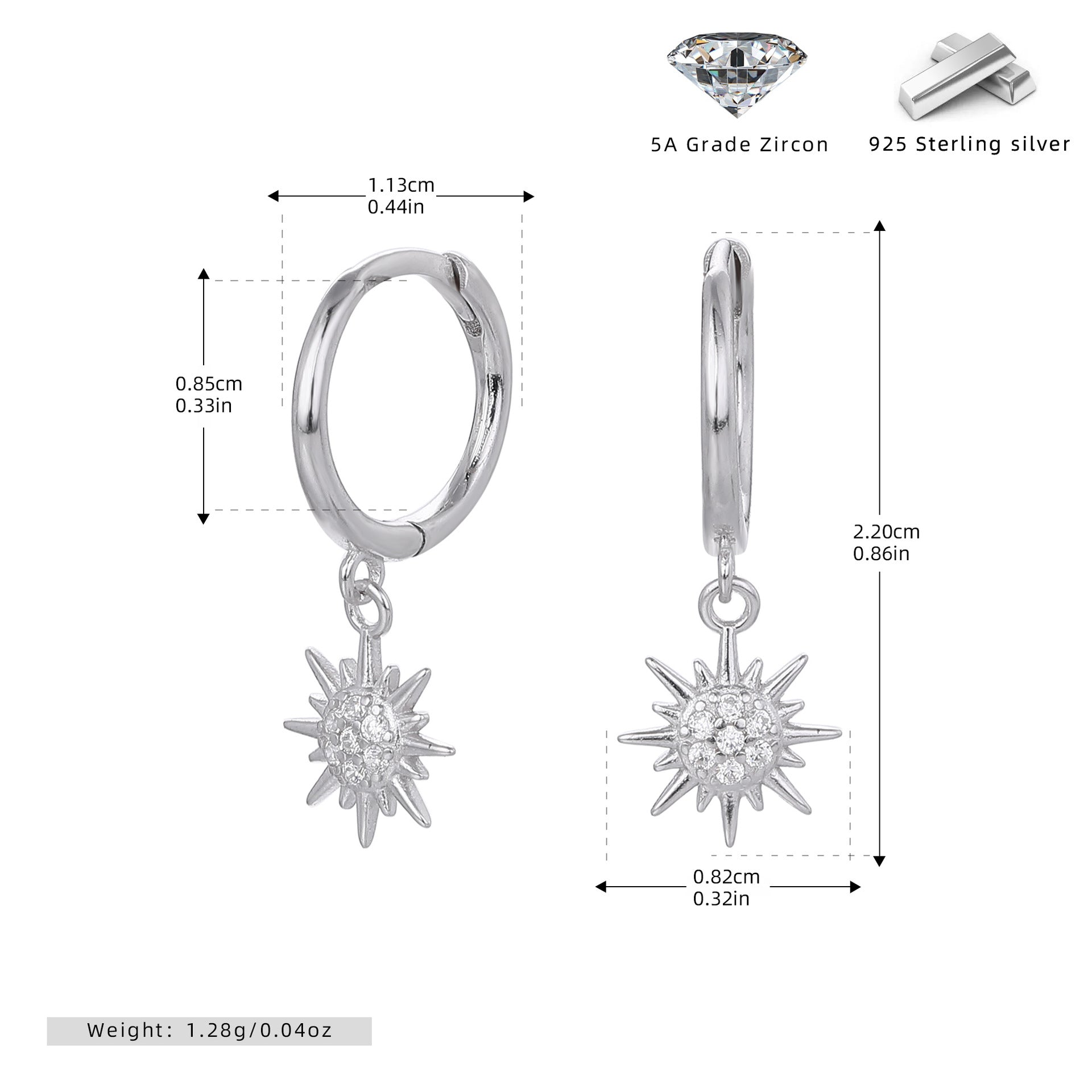 Damen Ohrhänger mit glänzendem Sonnenanhänger aus hochwertigem 925 Sterling Silber Shop Nory