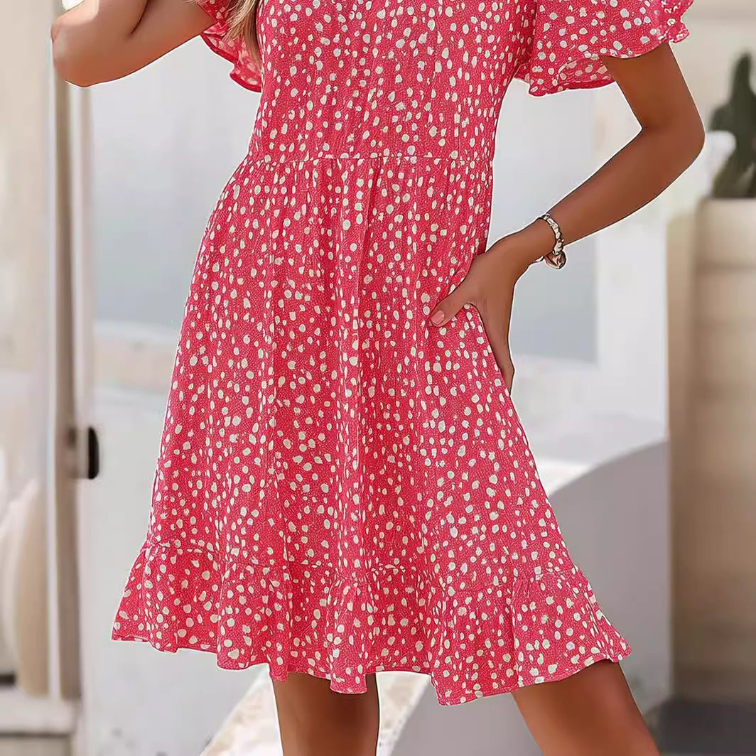 Damen lässiges Freizeitkleid mit fließendem Schnitt und Rüschensaum