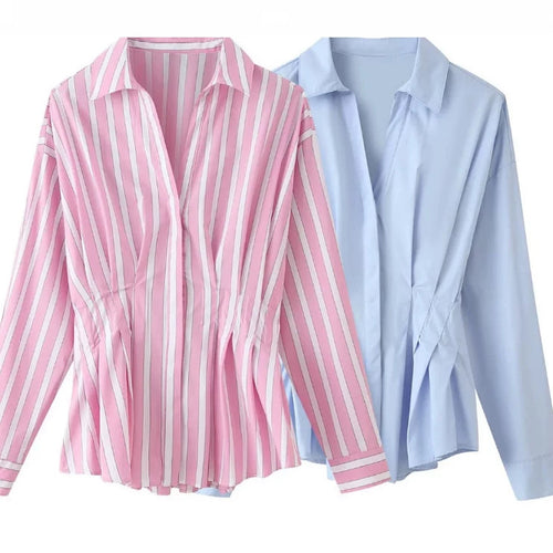 Damen taillierte Bluse mit Kellerfalten und Hemdkragen Shop Nory