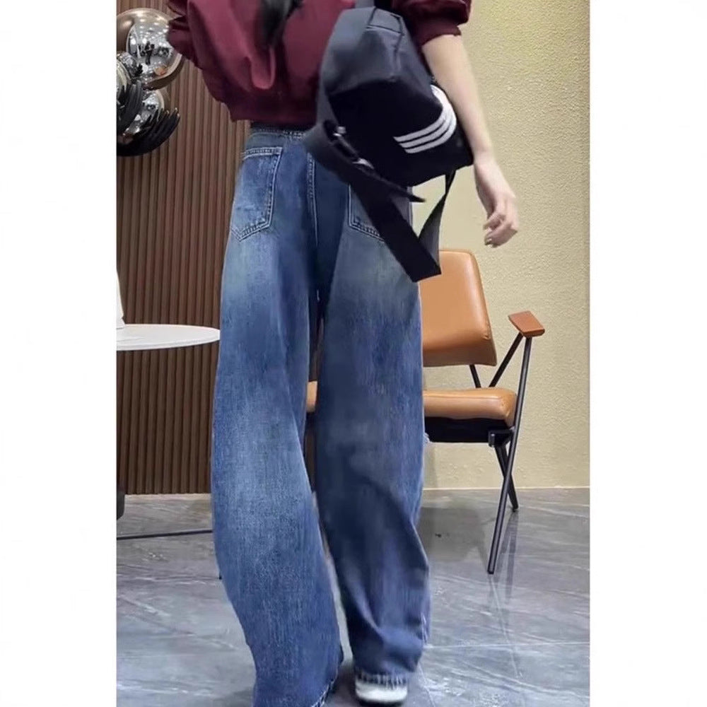 Damen Baggy-Jeans mit modischen Rissdetails und hohem Taillenbund Shopnory