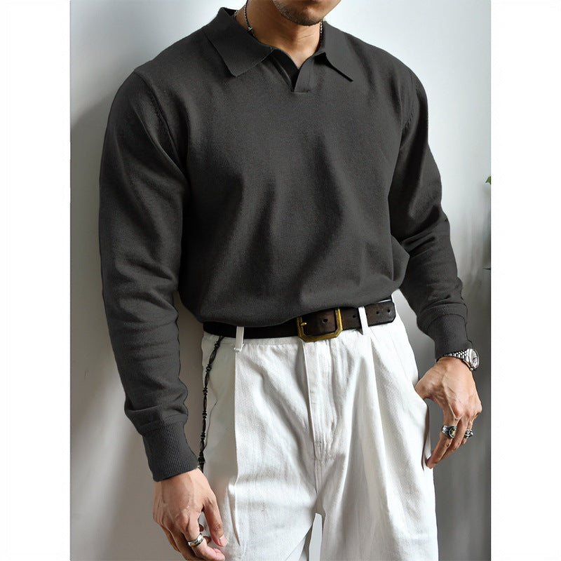Unisex Oversized Polokragen-Feinstrickpullover mit weitem Schnitt Shop Nory