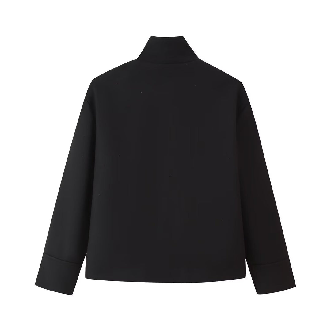 Damen Kurze kastige Jacke mit Stehkragen und durchgehender Knopfleiste Shop Nory