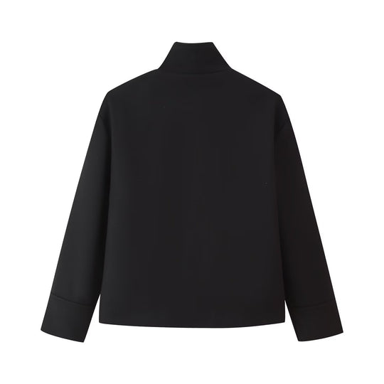 Damen Kurze kastige Jacke mit Stehkragen und durchgehender Knopfleiste Shop Nory