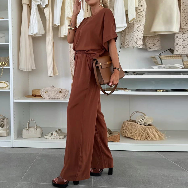 Damen Lässiger Jumpsuit mit weitem Bein und Taillenzug