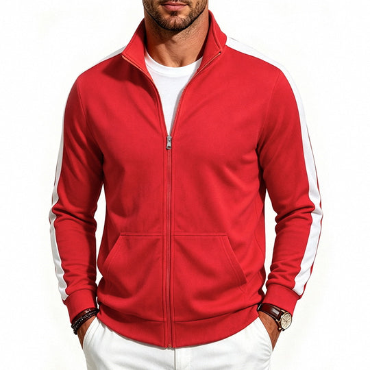 Herren Sportliche Zip-Trackjacke mit Stehkragen, Kontraststreifen an den Ärmeln und Kängurutaschen Shop Nory