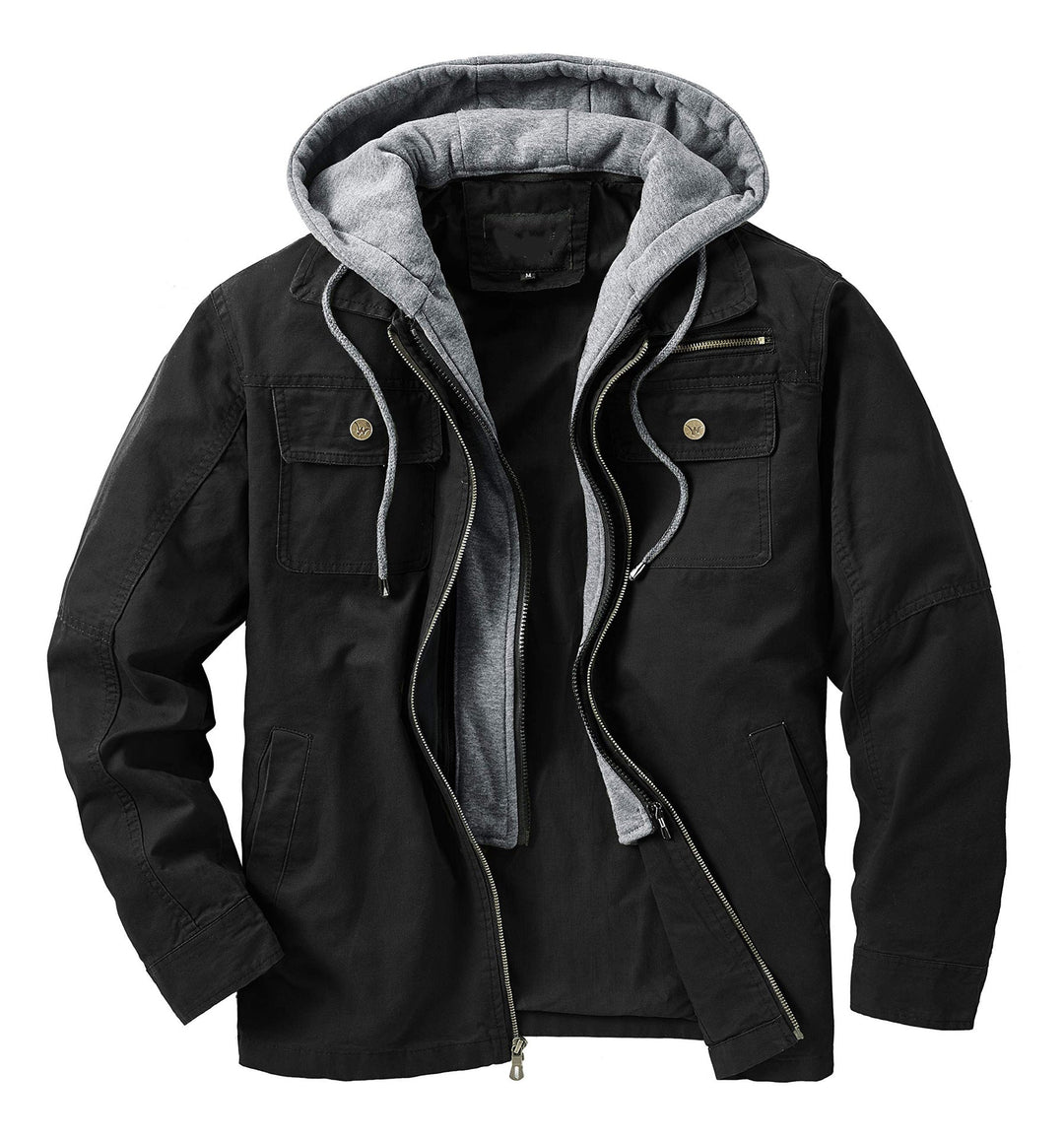 Herren vielseitige Übergangsjacke mit integrierter Kapuze und praktischen Taschen