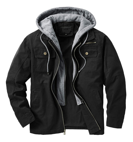 Herren vielseitige Übergangsjacke mit integrierter Kapuze und praktischen Taschen