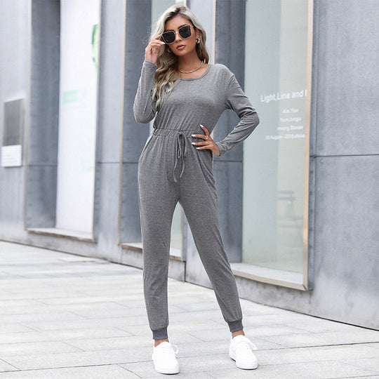 Damen Relaxter Sweat-Jumpsuit mit Tunnelzug, Langarm und Bündchen Shop Nory