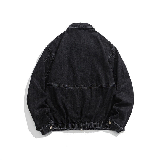 Unisex Kurz geschnittene Denim-Workerjacke mit durchgehendem Reißverschluss und kastiger Silhouette Shop Nory