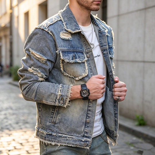 Herren Stylische Destroyed Jeansjacke Shop Nory
