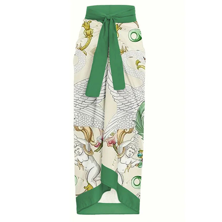 Damen Badeanzug-Set mit floraler Rüschendekoration und elegantem Maxirock
