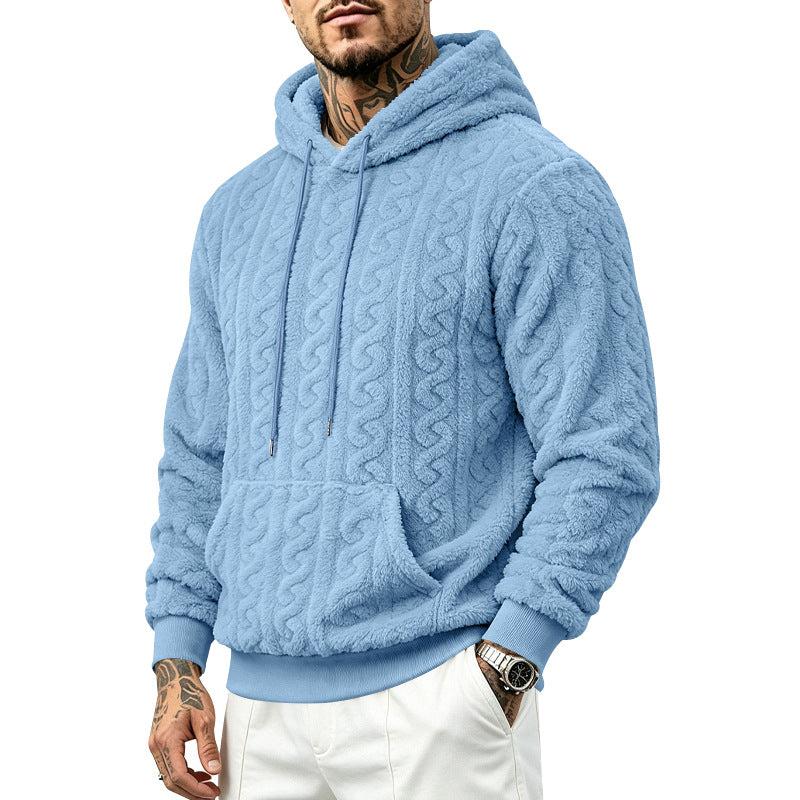 Herren Teddy-Fleecepullover mit Zopfmuster, Kapuze und Kängurutasche Shop Nory