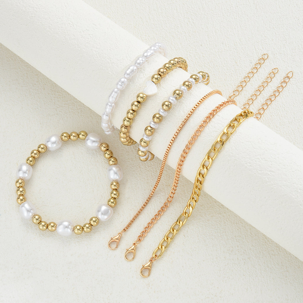 Damen Armband-Set mit eleganten Perlen und goldenen Akzenten Shop Nory