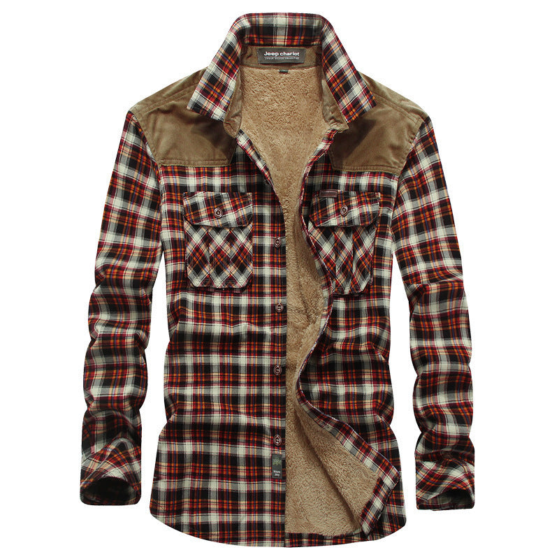 Herren kariertes Thermo-Hemd mit Teddyfutter, Cordbesatz und Brustpattentaschen Shop Nory
