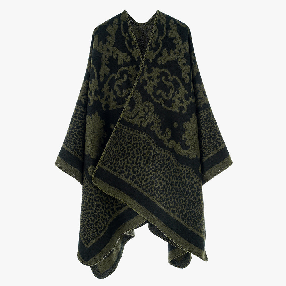 Damen Jacquard‑Capeponcho mit barockem Ornamentmuster und spitzem Zipfelsaum Shop Nory