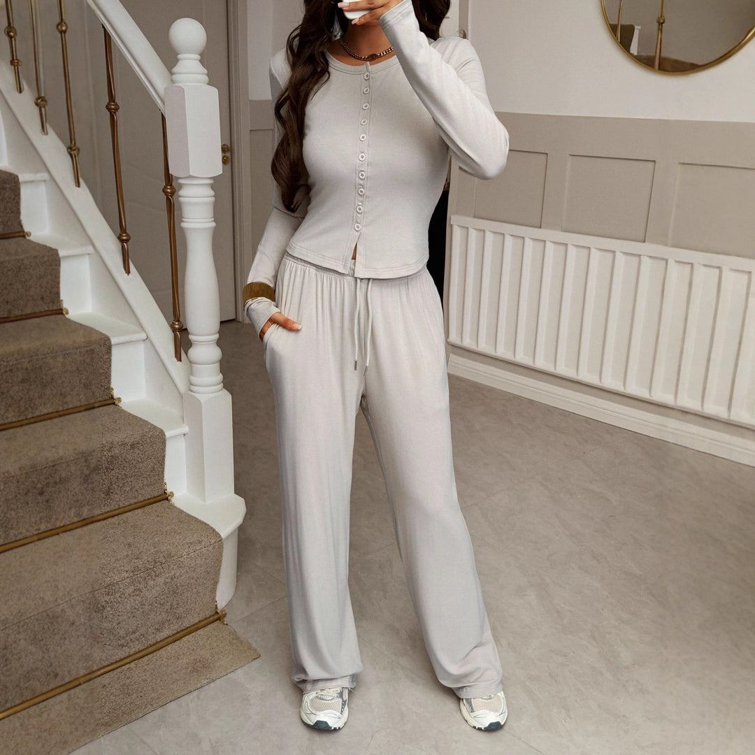 Damen nan cropped Kapuzen-Sweatjacke mit Tunnelzug und hochgeschnittener Palazzo-Hose Shop Nory