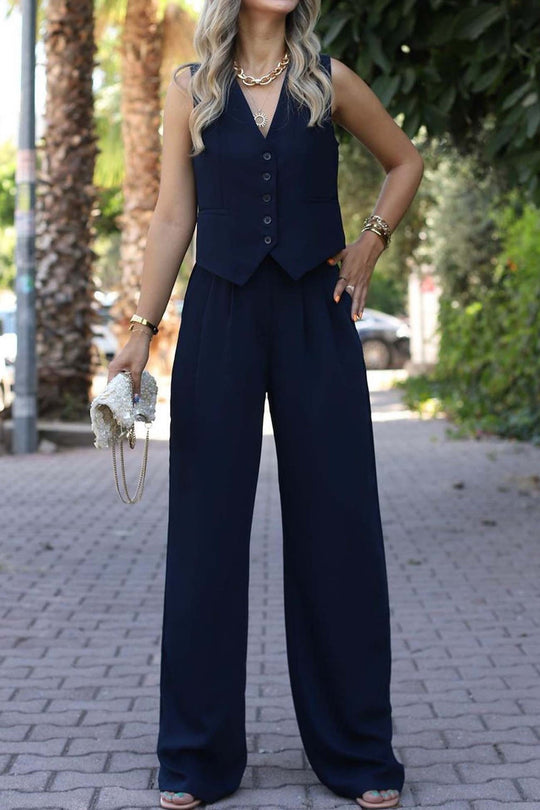 Damen Eleganter Zweiteiler mit taillierter Weste und weiter Palazzo-Hose Shop Nory