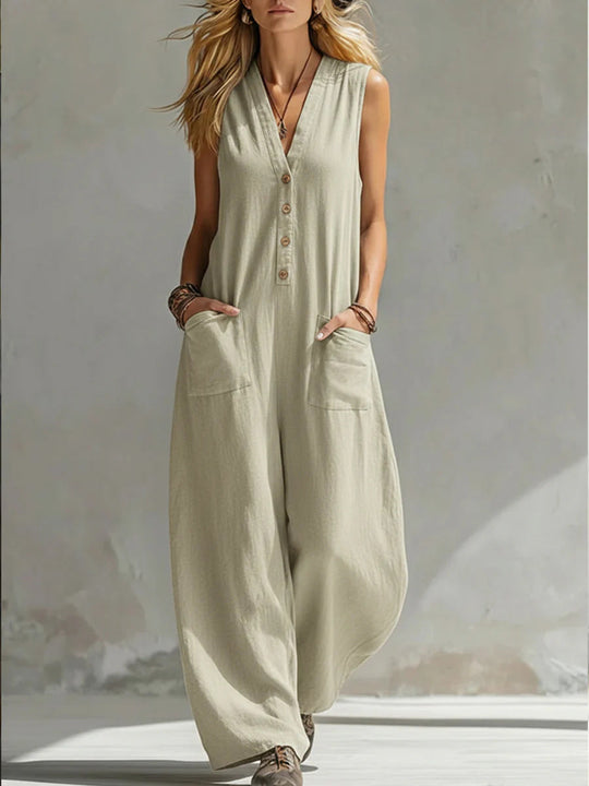 Damen Jumpsuit mit tiefem V-Ausschnitt und praktischen Taschen