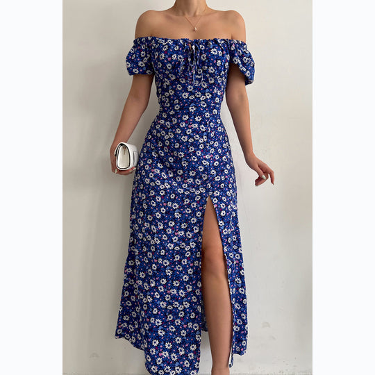 Damen Off-Shoulder Maxikleid mit floralem Design und elegantem Schlitz