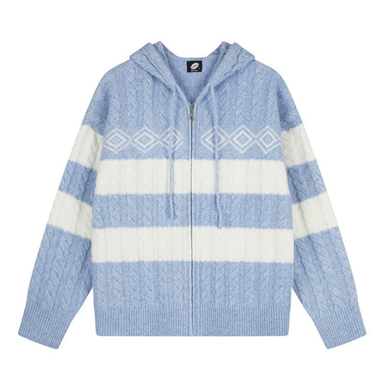 Damen Grobstrick-Kapuzencardigan mit Zopfstrick, Blockstreifen und durchgehendem Reißverschluss Shop Nory