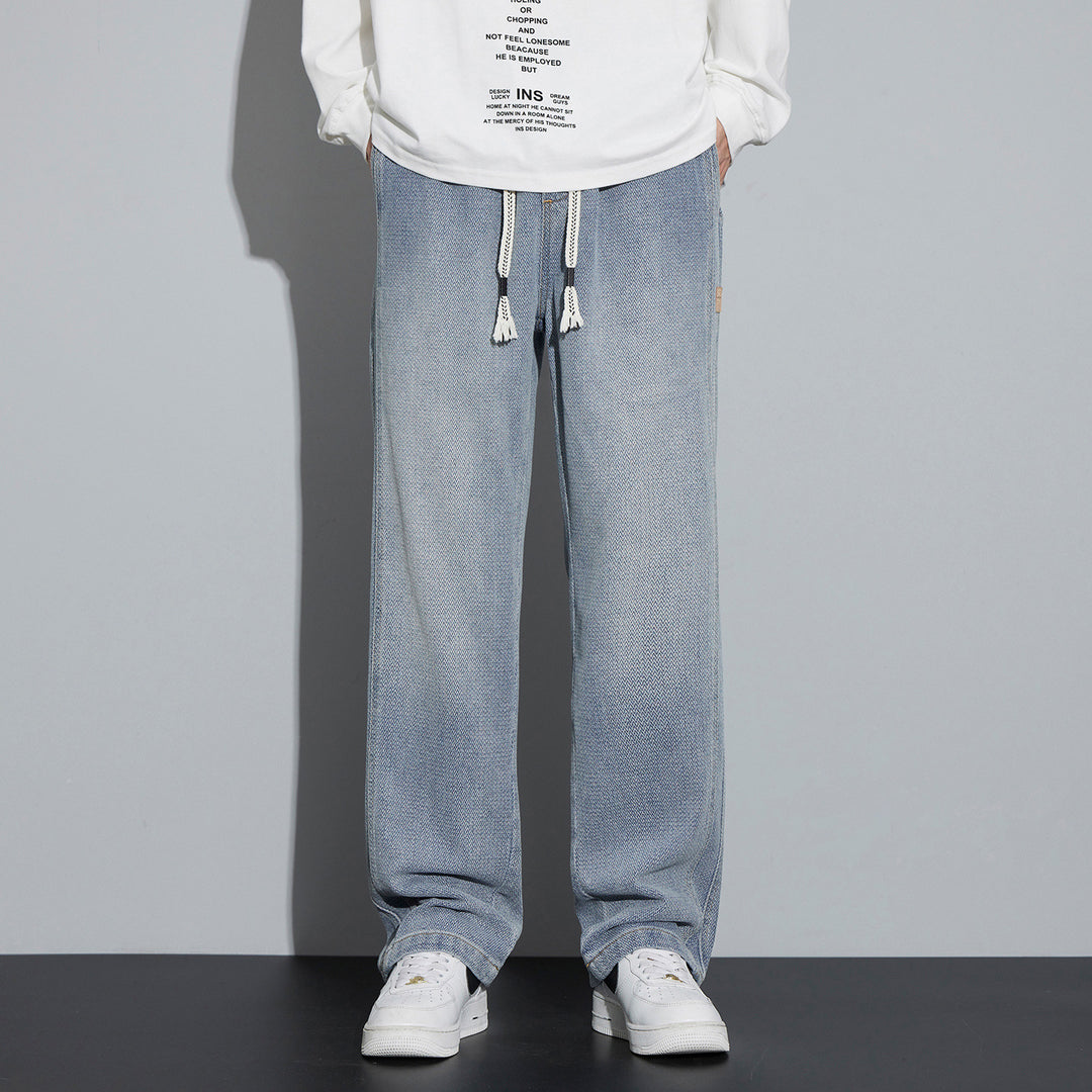 Herren Weite Denim-Jogginghose mit geflochtenem Kordelzug und Fischgrätstruktur Shop Nory