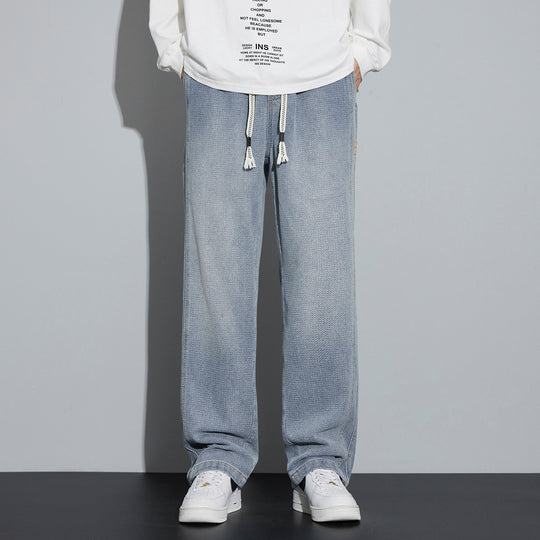 Herren Weite Denim-Jogginghose mit geflochtenem Kordelzug und Fischgrätstruktur Shop Nory