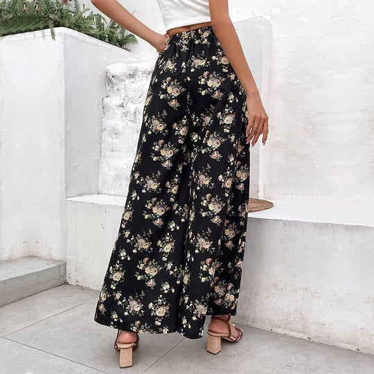 Damen Leichte Palazzo-Hose aus Viskosemix mit Gummibund, Tunnelzug und seitlichen Beinschlitzen Shop Nory