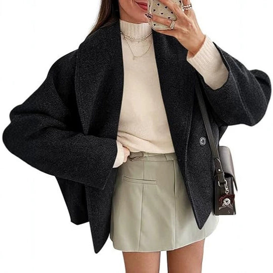 Damen Kurz geschnittener Boxy-Wollmantel mit Schalkragen und überschnittener Schulter Shop Nory