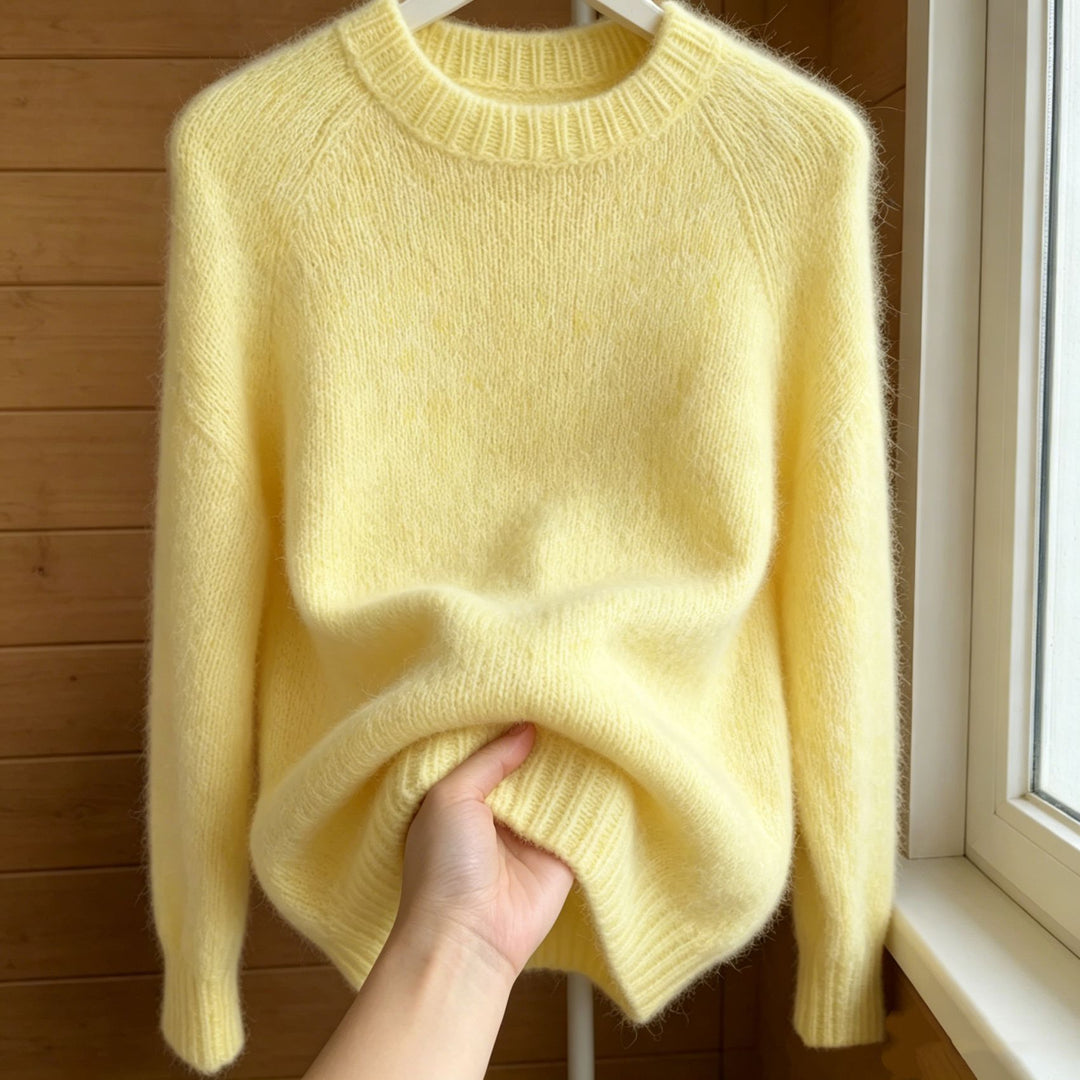 Damen Oversize Mohair‑Mix Rundhalspullover mit Raglanärmeln und geripptem Saum Shop Nory
