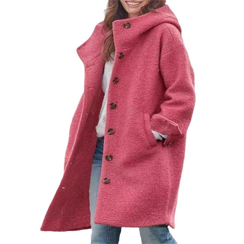 Damen Bouclé-Kapuzenmantel im Oversize-Schnitt mit verdeckter Knopfleiste Shop Nory