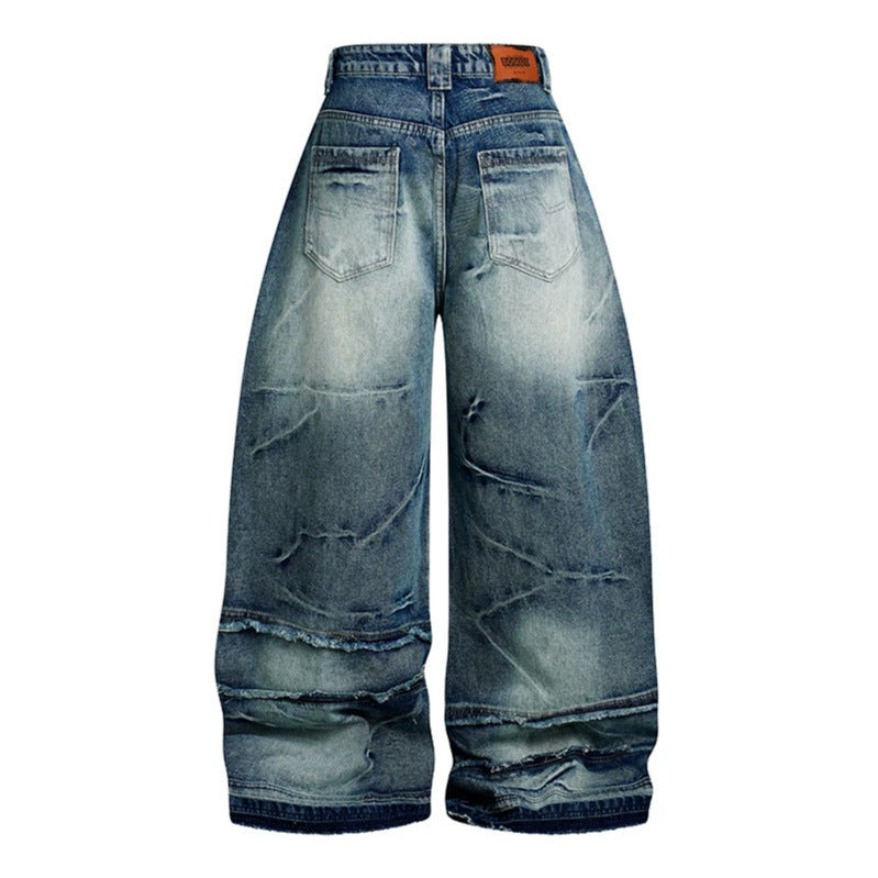 Damen weit geschnittene hochtaillierte Denim-Culottehose mit Used-Effekt und Abriebeffekten Shop Nory